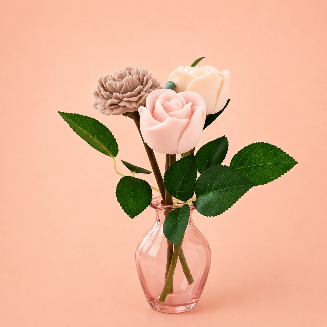 Trio de fleurs parfumées artisanales – Bouquet décoratif en cire