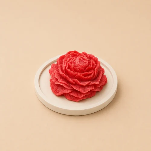 Bougie pivoine artisanale – Fleur décorative parfumée sur plateau en jesmonite
